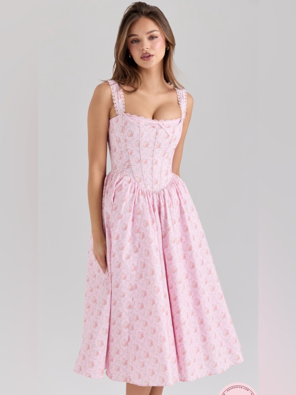 House of CB AMARA
Pink Rose Print Stretch Cotton Corset Midi Dress - Picture 2 of 5